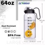 64 oz Motivational Glass Water Bottle with Straw & Time Marker Half Gallon Large Reusable Water Jug BPA-free Borosilicate Drinking Bottle with Flip Top & Sleeve for Infused Water Wide Mouth - Image 5