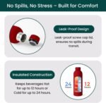 NOBL Stainless Steel Water Bottle,17 oz, 500 ml, Double Wall Vacuum Insulation, Sealed Thermo Bottle Keeps Drinks Cold 24 Hrs & Hot 12 Hrs, Leak Proof, Fits Noble Carry-On Cup Holder - Cherry Red - Image 3