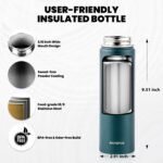 Insulated Water Bottle 20 oz, Triple Wall Vacuum Stainless Steel (Cold for 48 Hrs), Leak Proof & Non-BPA, Kids Water Bottle Jug for School with Straw Spout Lids, Dark Green - Image 6