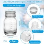 6Pcs Glass medicine bottles 1oz 30 ml Glass Reagent Bottles Transparent Sample Jar,Wide Mouth,Screw Cap with Scale for Home, Argent Lid (6) - Image 3