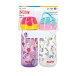 Nuby 2-Pack Kid’s Printed Flip-it Active Water Bottle with Push Button Cap and Soft Straw - 18oz / 540ml, 18+ Months, 2-Pack, Unicorns/Sweet Treats - Image 3