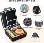 Lunch Box Set with Bento Box Container, 17OZ Stainless Steel Food Soup Thermo, Kids Water Bottle & Portable Insulated Lunch Bag – Leakproof, Hot/Cold Retention for School, Travel (Black-Game) - Image 4