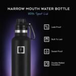 IRON °FLASK Camping & Hiking Hydration Flask with Spout, Narrow Mouth Insulated Stainless Steel Sports Water Bottle - Midnight Black 24 oz - Spout (1 Lid) - Image 3