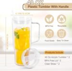 2 Pack 40 Oz Acrylic Tumbler with Handle, Double Wall Reusable Plastic Coffee Cups with Lids and Straws, BPA Free Clear Travel Mug Cup for Juice, Milk, Smoothie, Soda - Image 3