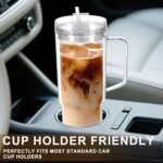 2 Pack 40 Oz Acrylic Tumbler with Handle, Double Wall Reusable Plastic Coffee Cups with Lids and Straws, BPA Free Clear Travel Mug Cup for Juice, Milk, Smoothie, Soda - Image 4