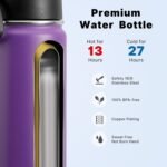 koodee Insulated Water Bottle, 18 oz Stainless Steel Vacuum Wide Mouth Sports Water Bottle with Leak Proof Straw Lid (Purple) - Image 4