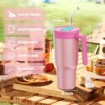 40oz Tumbler with Handle and Straw & Handle - Vacuum Insulated Cup, Leakproof Vacuum Cup for Travel/Gym/Office/Car, Keeps Cold 24 Hours, Includes Tea Filter (304 Steel, Gift Ready) (Blue Flower) - Image 4