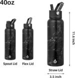 BJPKPK Insulated Water Bottles with Straw Lid, 40oz Stainless Steel Metal Water Bottle with 3 Lids, Reusable Thermo, Keep Cold Hot for Sports, Gym-Midnight - Image 3