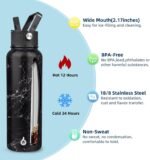 BJPKPK Insulated Water Bottles with Straw Lid, 40oz Stainless Steel Metal Water Bottle with 3 Lids, Reusable Thermo, Keep Cold Hot for Sports, Gym-Midnight - Image 4