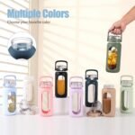 BLUEGO 64oz Glass Water Bottle with Handle and Straw, Motivational Sports Water Bottle with Time Marker and Silicone Sleeve Leakproof Drinking Bottle for Travel Gym Workout, Dark Blue - Image 4