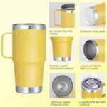 20 oz Stainless Steel Tumbler with Handle Bulk Metal Insulated Tumblers Travel Coffee Mug with Handle Double Wall Tumbler Cup with Lid and Straw, Yellow 6 Pack - Image 4