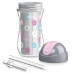 Chicco Flip-Top Straw Cup 9oz | Insulated Toddler Sippy Cup with Soft Silicone Straw | No-Spill | Easy-Clean | BPA-Free | 2pk | For Ages 12+ Months | Floral/Purple Print - Image 5