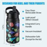 OLDLEY kids Water Bottle - 18oz Insulated Stainless Steel - Wide Straw Lid, Non Spill, Leakproof, Kids Water Bottle for School,Space Dinosaur - Image 4