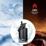 StarSpeed 64oz Insulated Water Bottle with Straws & 2 Lids, Half Gallon Stainless Steel Double Walled Vacuum Water Jug, Large Wide Mouth with Paracord Handle for Gym Camping Hiking, Black - Image 3