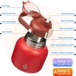 BJPKPK Insulated Water Bottles with Straw, 20 oz Cute Water Bottles with Handle, BPA Free Stainless Steel Metal Jug, Easy Carry Flasks for Men & Women, Red - Image 3