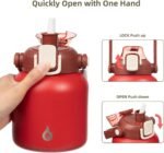 BJPKPK Insulated Water Bottles with Straw, 20 oz Cute Water Bottles with Handle, BPA Free Stainless Steel Metal Jug, Easy Carry Flasks for Men & Women, Red - Image 4