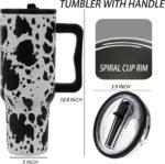 40oz Cow print Tumbler With handle, Stainless Steel Tumbler With Lid and Straws, Double Vacuum Leak Proof Travel Coffee Mug Cup Water Bottle For Home, Office, Party…… - Image 4