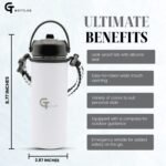 18oz Stainless Steel Vacuum Insulated Wide Mouth Water Bottle with 3 Lids and Paracord Handle for Hot & Cold Beverage (White, 18oz) - Image 3