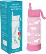 CHILLOUT LIFE 17 oz Kids Insulated Water Bottle for School with Straw Lid Leakproof and Cute Waterproof Stickers, Personalized Stainless Steel Thermos Flask Metal Water Bottle, Pink Unicorn - Image 3