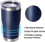 DOMICARE 20oz Tumbler with Lid Stainless Steel Tumblers Bulk, Double Wall Vacuum Insulated Coffee Travel Mug Powder Coated Tumbler, 1 Count (Pack of 1) Navy - Image 3