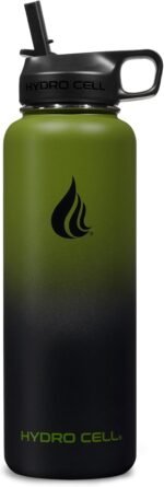 HYDRO CELL Stainless Steel Insulated Water Bottle with Straw - For Cold & Hot Drinks - Metal Vacuum Flask with Screw Cap and Modern Leakproof Sport Thermos for Adults (Army/Black 40oz) - Image 3