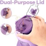 72oz Glass Water Bolttles, 3-in-1 Straw and Sip Spout Handle Lid, Half Gallon Water Bottle with Time Marker and Silicone Sleeve, BPA-Free Sports Water Bottle for Gym, School, Lilac - Image 4