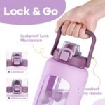 72oz Glass Water Bolttles, 3-in-1 Straw and Sip Spout Handle Lid, Half Gallon Water Bottle with Time Marker and Silicone Sleeve, BPA-Free Sports Water Bottle for Gym, School, Lilac - Image 5