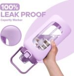 72oz Glass Water Bolttles, 3-in-1 Straw and Sip Spout Handle Lid, Half Gallon Water Bottle with Time Marker and Silicone Sleeve, BPA-Free Sports Water Bottle for Gym, School, Lilac - Image 6