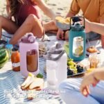 72oz Glass Water Bolttles, 3-in-1 Straw and Sip Spout Handle Lid, Half Gallon Water Bottle with Time Marker and Silicone Sleeve, BPA-Free Sports Water Bottle for Gym, School, Lilac - Image 7