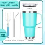 30 oz Stainless Steel Tumbler with Handle, Double Wall Vacuum Insulated Coffee Mug Tumbler with Lid and Straw, Thermal Cup for Cold and Hot (Mint Green) - Image 3