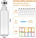 16 oz Clear Glass Water Bottles with Leakproof Lids 8 Pack,16 oz Glass Bottle for Juicing,Reusable Water Bottles with Stainless Steel Airtight Caps for Work, GYM, Home - Image 3