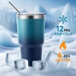 Volhoply 30oz Insulated Tumbler with Lid and Straw, Double Wall Inner & Outer 304 Stainless Steel Coffee Cup, Travel Mug Reusable Thermal Cup for Cold & Hot Drinks (Dark Night,1 Pack) - Image 5