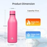 Insulated Water Bottle with Strap,18 oz Double Wall Stainless Steel Vacuum Bottles Metal Water Flask,Pink - Image 3