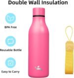Insulated Water Bottle with Strap,18 oz Double Wall Stainless Steel Vacuum Bottles Metal Water Flask,Pink - Image 4