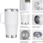 20 oz Stainless Steel Tumbler with Handle Bulk Metal Insulated Tumblers Travel Coffee Mug with Handle Double Wall Tumbler Cup with Lid and Straw, White 12 Pack - Image 4