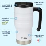 MIRA 20 oz Insulated Travel Mug - Stainless Steel Coffee Cup with Spill-Proof Flip Lid & Handle - Hot/Cold Car Tumbler - White - Image 3