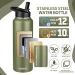 MEZMUT Insulated Water Bottle with Straw&2 Lids 40oz Stainless Steel Water Bottles Sports Metal Water Bottle Double Walled Vacuum Insulated Bottles Cups Leak-Proof Travel Cup (Army Green) - Image 4