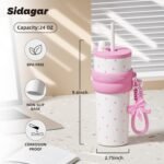 24 oz Stainless Steel Tumbler with Lid and Straw, Insulated Water Bottle Leak Proof for Hot and Cold, Portable Travel Coffee Mug, Reusable Coffee Cup for Women, Pink Dot - Image 3