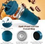 Vacuum-Insulated Stainless Steel Travel Coffee Mug, Leak-Proof Reusable Coffee Cup with Lid - Keep Hot & Cold Drinks for Hours, Durable Insulated Tumbler for Men & Women(3rd-Blue, 12OZ) - Image 4