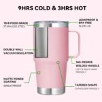 20 oz Stainless Steel Tumbler with Handle Metal Insulated Coffee Travel Mug with Handle Double Wall Tumbler Cup with Handle and Lid, Pink 1 Pack - Image 3