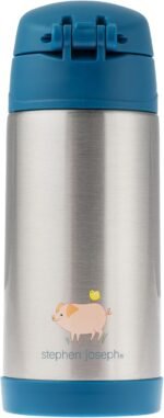 Stephen Joseph Double Wall Stainless Steel Bottles, Insulated Water Bottle for Kids Toddlers, Vacuum Insulated Bottle with Straw, BPA-Free Water Bottle – 11.8 Ounces, Farm - Image 3