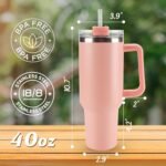 40 oz Tumbler with Handle and Straw Spill Proof Large Travel Coffee Mug Insulated Reusable Stainless Steel Cup with Lid Fit for Car Cup Holder(Pink) - Image 3