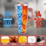 40 oz Tumbler with Handle and Straw Spill Proof Large Travel Coffee Mug Insulated Reusable Stainless Steel Cup with Lid Fit for Car Cup Holder(Pink) - Image 4