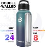 Insulated Water Bottle 32oz, Stainless Steel Water Bottle with Straw & Spout Lids & Paracord Handle | with Straw, Spout Lids, Paracord Handle - Image 4