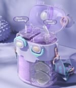 TourKing 26oz Kawaii Water Bottle With Strap, Split Cups For Drinks Dual Compartment, Double-Sided Leakproof Design, Fountain Straw & Portable For Travel Sports (Purple) - Image 3