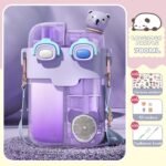 TourKing 26oz Kawaii Water Bottle With Strap, Split Cups For Drinks Dual Compartment, Double-Sided Leakproof Design, Fountain Straw & Portable For Travel Sports (Purple) - Image 4