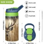 YETTASBIN Deer Water Bottle for Kids, 12 oz Leakproof Double Walled Insulated Stainless Steel Water Bottle Travel Tumbler with Straw Lid for Girls Boys Toddlers - Image 4