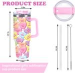 JarThenaAMCS 1 Pc Valentine's Day Tumbler with Handle Lid Straw 40 Oz Colorful Conversation Heart Stainless Steel Travel Tumbler Cup for Iced Coffee Party Favor - Image 3