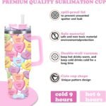 JarThenaAMCS 1 Pc Valentine's Day Tumbler with Handle Lid Straw 40 Oz Colorful Conversation Heart Stainless Steel Travel Tumbler Cup for Iced Coffee Party Favor - Image 4