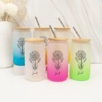 Birth Flower Iced Coffee Cup with Lid And Straw Customized Birthflower Drinking Cup with Name Women's Day Birthday Gifts for Bridesmaid Flower Party 16oz Glass Water Bottle - Image 3